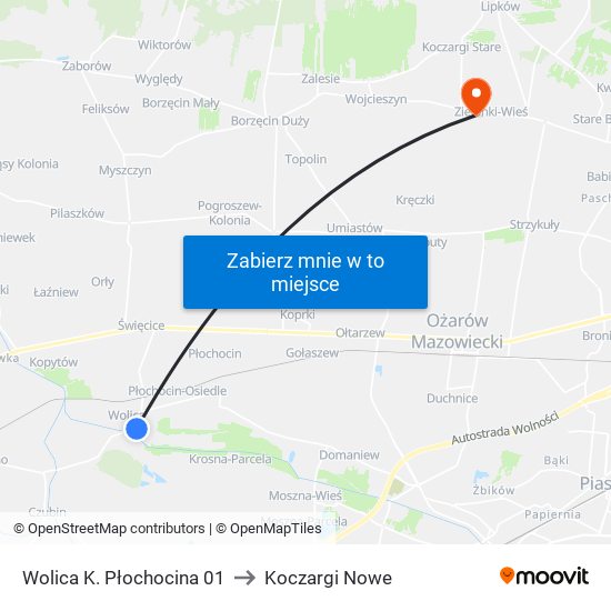 Wolica K. Płochocina 01 to Koczargi Nowe map