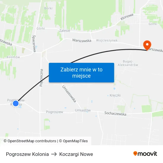 Pogroszew Kolonia to Koczargi Nowe map