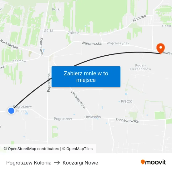 Pogroszew Kolonia to Koczargi Nowe map