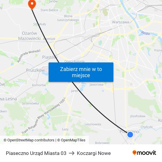 Piaseczno Urząd Miasta 03 to Koczargi Nowe map