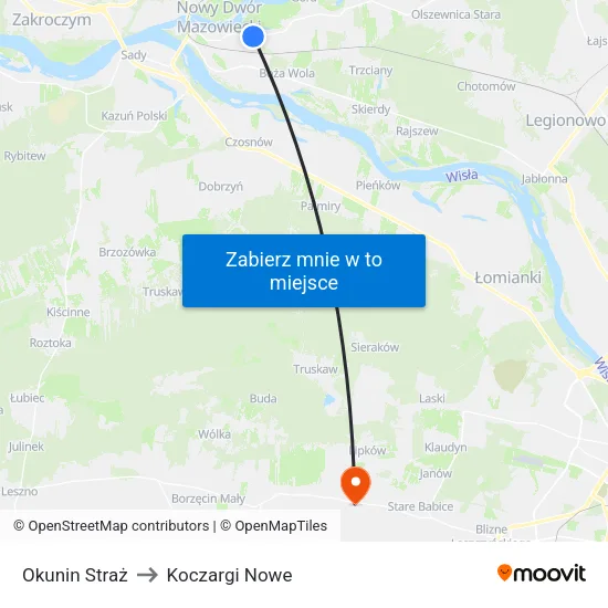 Okunin Straż to Koczargi Nowe map