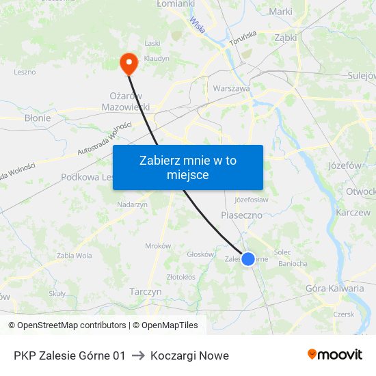 PKP Zalesie Górne 01 to Koczargi Nowe map