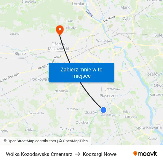 Wólka Kozodawska Cmentarz to Koczargi Nowe map