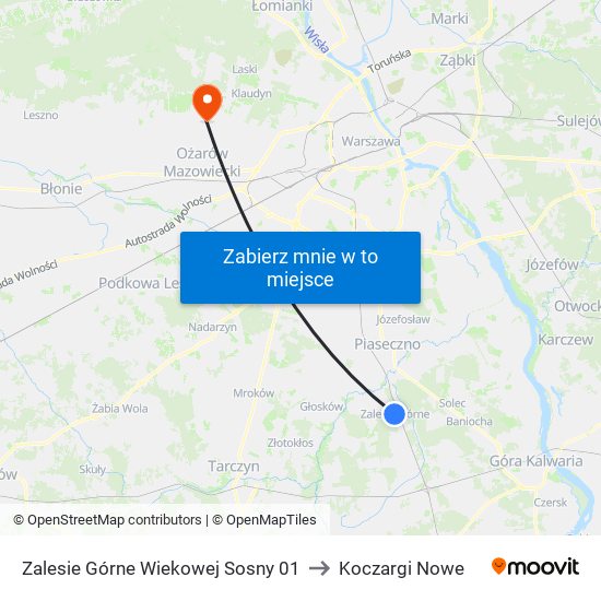 Zalesie Górne Wiekowej Sosny 01 to Koczargi Nowe map