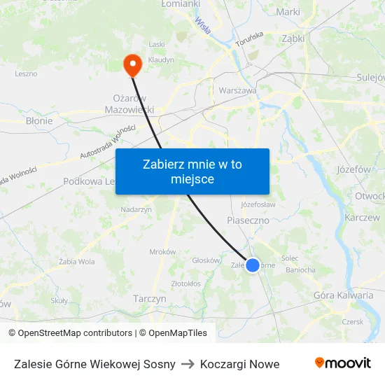 Zalesie Górne Wiekowej Sosny to Koczargi Nowe map