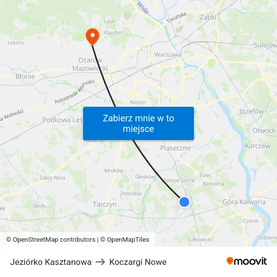 Jeziórko Kasztanowa to Koczargi Nowe map