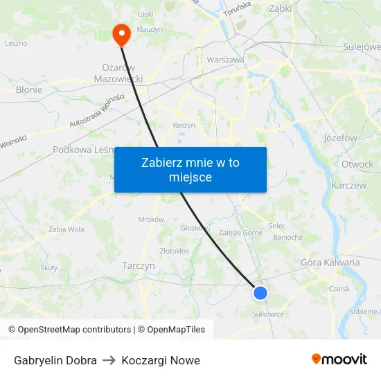 Gabryelin Dobra to Koczargi Nowe map