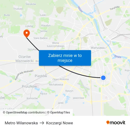 Metro Wilanowska to Koczargi Nowe map