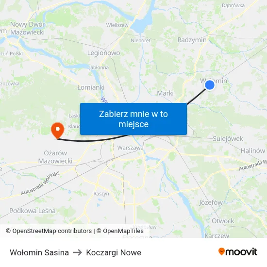 Wołomin Sasina to Koczargi Nowe map