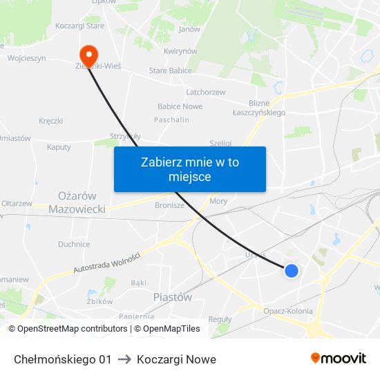 Chełmońskiego 01 to Koczargi Nowe map