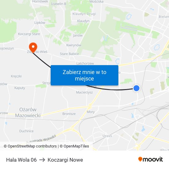 Hala Wola to Koczargi Nowe map