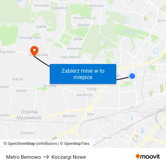Metro Bemowo to Koczargi Nowe map