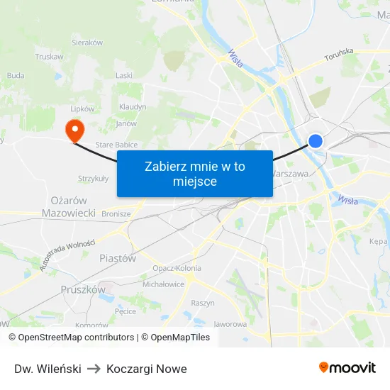 Dw. Wileński to Koczargi Nowe map