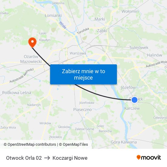 Otwock Orla 02 to Koczargi Nowe map