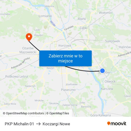 PKP Michalin 01 to Koczargi Nowe map