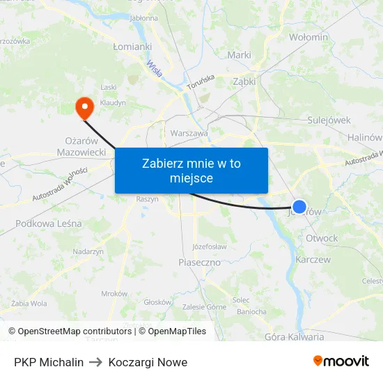 PKP Michalin to Koczargi Nowe map