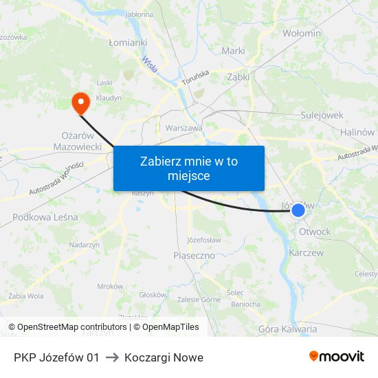 PKP Józefów 01 to Koczargi Nowe map