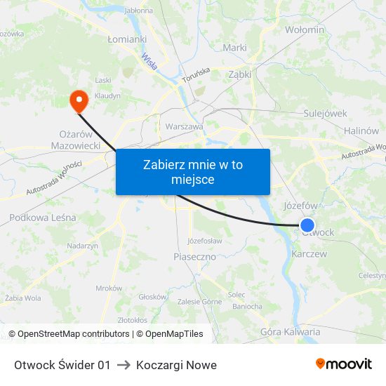 Otwock Świder 01 to Koczargi Nowe map