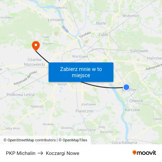 PKP Michalin to Koczargi Nowe map