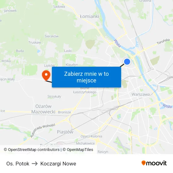 Os. Potok to Koczargi Nowe map