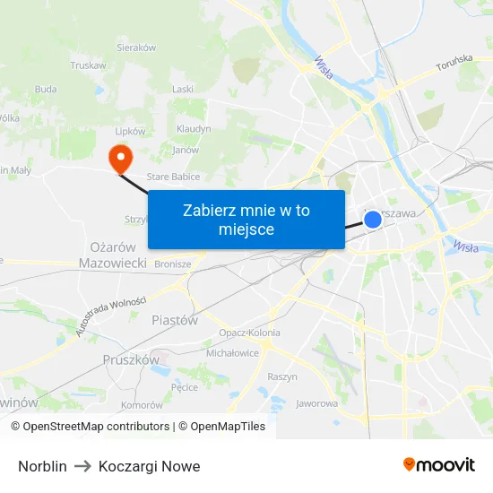 Norblin to Koczargi Nowe map