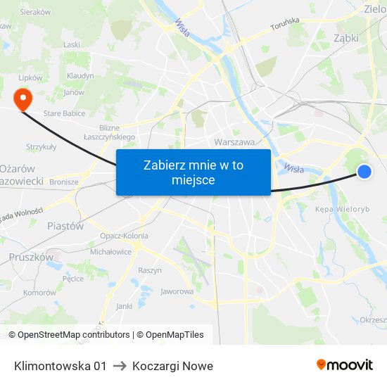 Klimontowska 01 to Koczargi Nowe map