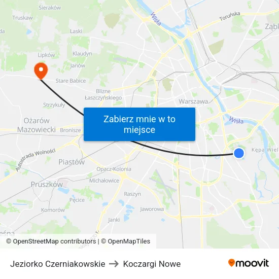 Jeziorko Czerniakowskie to Koczargi Nowe map