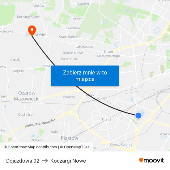 Dojazdowa to Koczargi Nowe map