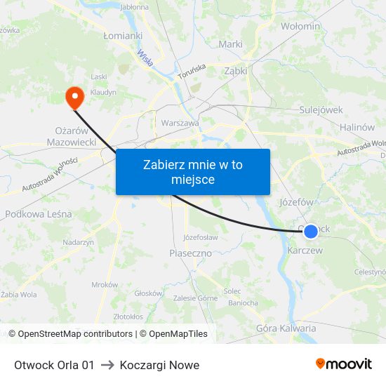 Otwock Orla 01 to Koczargi Nowe map