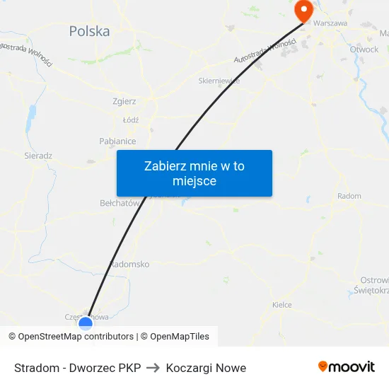 Stradom - Dworzec PKP to Koczargi Nowe map