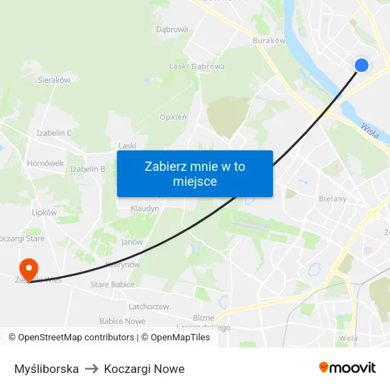 Myśliborska to Koczargi Nowe map