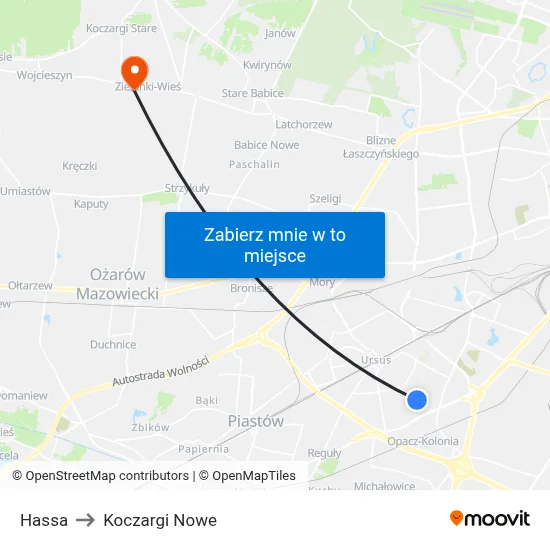 Hassa to Koczargi Nowe map