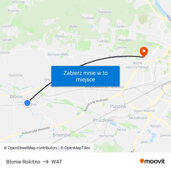 Błonie Rokitno to WAT map