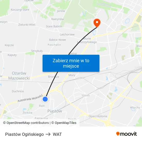 Piastów Ogińskiego to WAT map