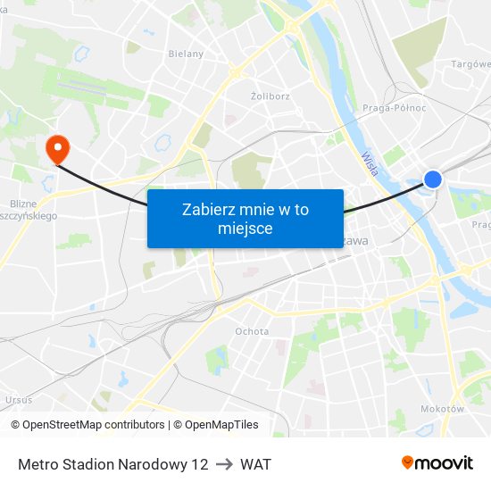 Metro Stadion Narodowy 12 to WAT map