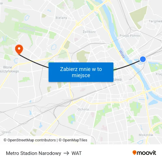 Metro Stadion Narodowy to WAT map