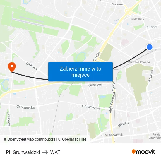 Pl. Grunwaldzki to WAT map