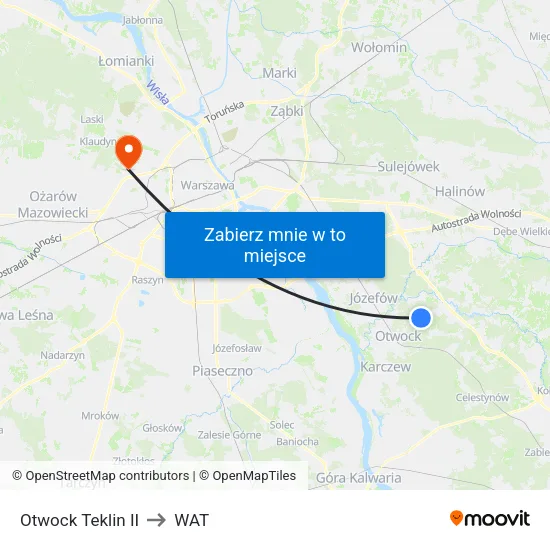 Otwock Teklin II to WAT map