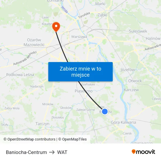 Baniocha - Centrum to WAT map