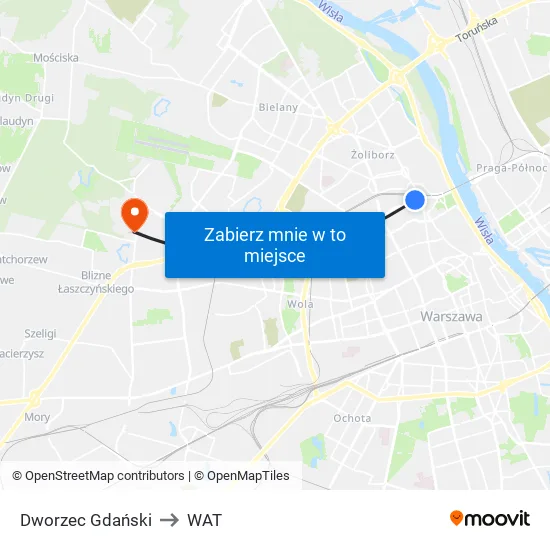 Dworzec Gdański to WAT map