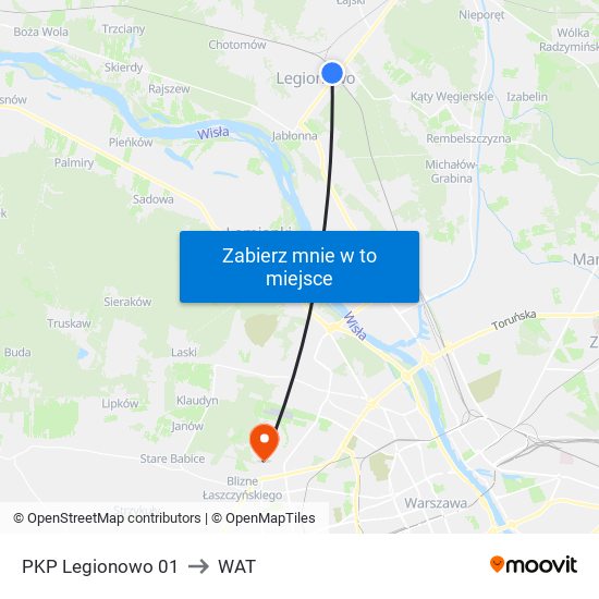 PKP Legionowo 01 to WAT map