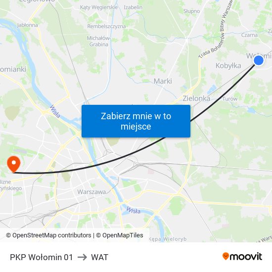 PKP Wołomin 01 to WAT map