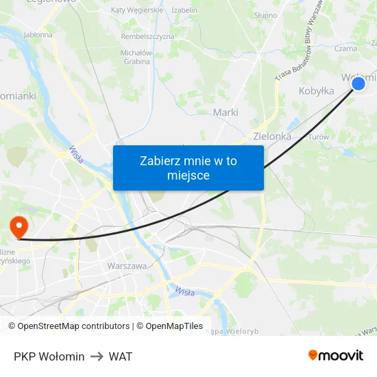 PKP Wołomin to WAT map