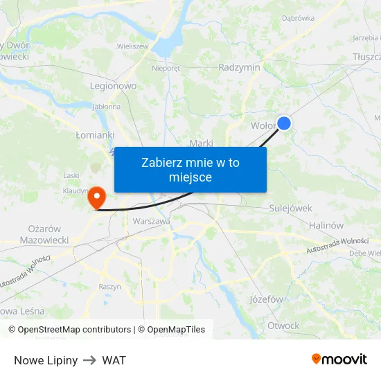 Nowe Lipiny to WAT map