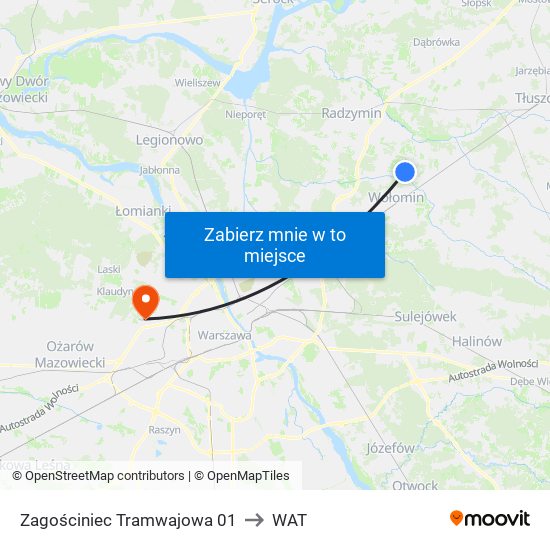 Zagościniec Tramwajowa 01 to WAT map