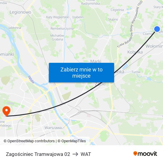 Zagościniec Tramwajowa 02 to WAT map