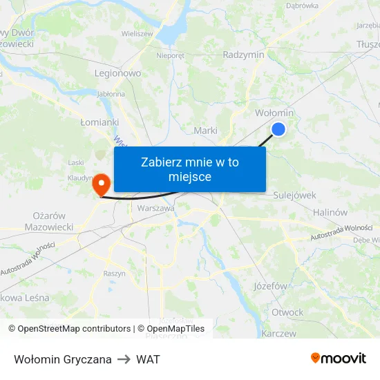 Wołomin Gryczana to WAT map