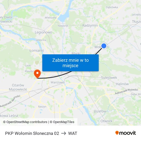 PKP Wołomin Słoneczna 02 to WAT map