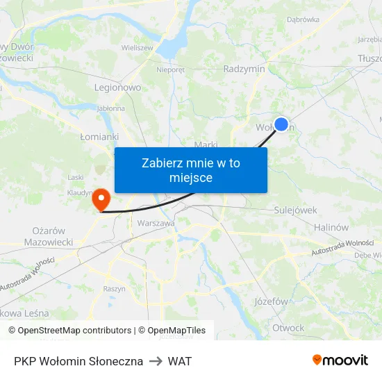 PKP Wołomin Słoneczna to WAT map