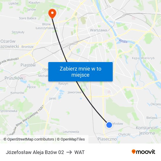 Józefosław Aleja Bzów 02 to WAT map